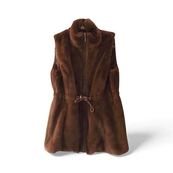 Catherine Malandrino brown faux fur vest features - Picture 3 of 14